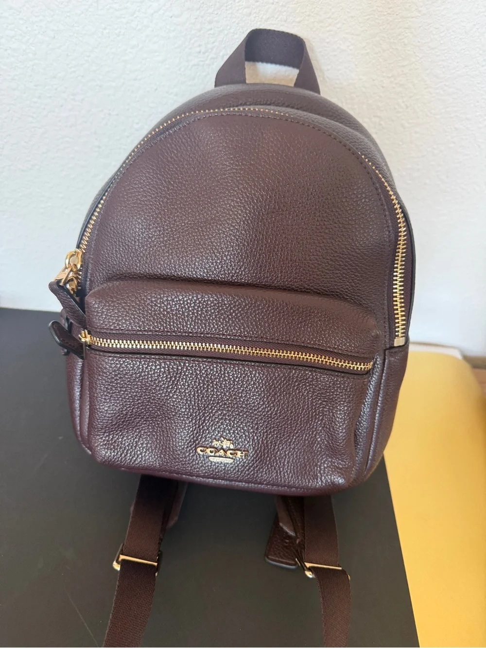 Coach Mini Charlie Backpack Burgundy Pebbled Leather Gold Hardware Bag EUC